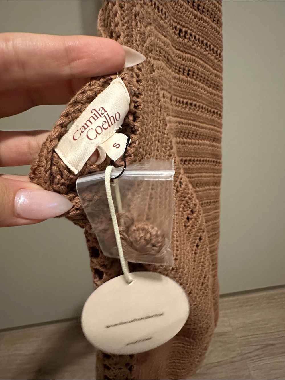 Camila Coelho Lyssa Revolve Hand Crochet Halter Mini Dress in Brown Size S - Picture 3 of 7